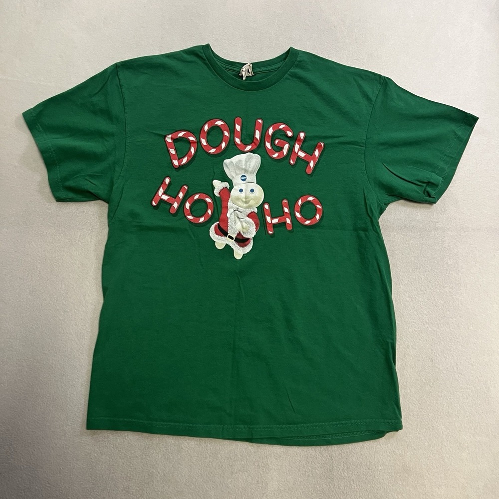 Vintage Pillsbury Doughboy Shirt Men's Size Large Green Christmas Dough Ho Ho